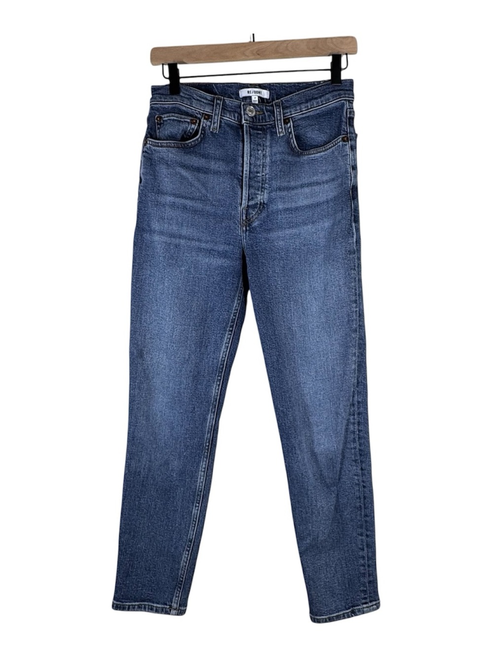 RE/DONE 90s High Rise Ankle Crop Jeans Stretch Mid 70s Wash Women’s Size 27